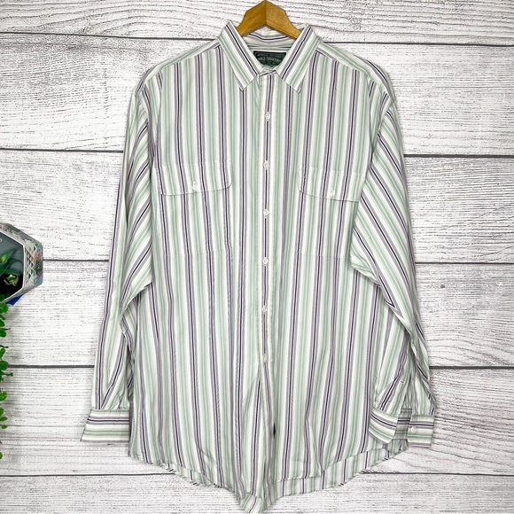 Ralph Lauren Polo Country Green Purple Stripe Button Down Shirt Men’s Size Large - Picture 9 of 9